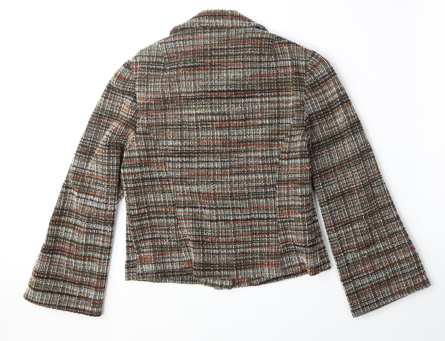 Mary Harnes Womens Brown Plaid Polyester Jacket Blazer Size 14