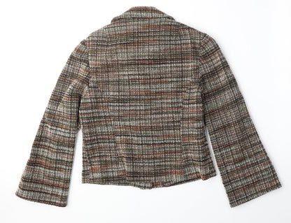 Mary Harnes Womens Brown Plaid Polyester Jacket Blazer Size 14