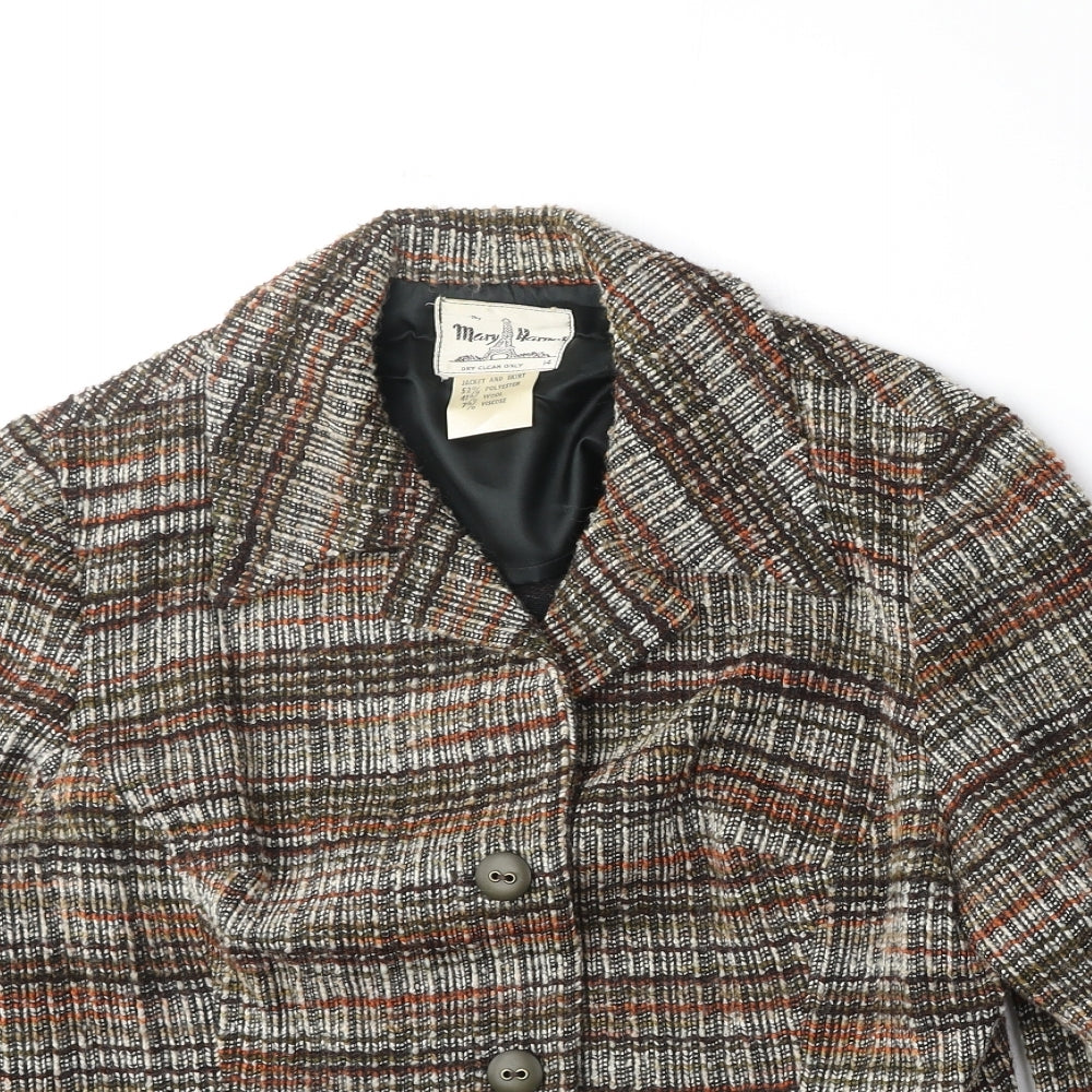 Mary Harnes Womens Brown Plaid Polyester Jacket Blazer Size 14