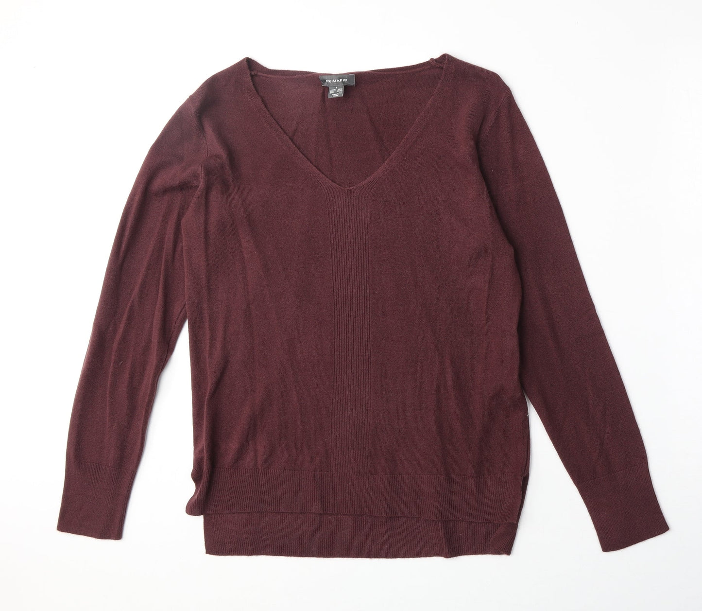 Primark Womens Red V-Neck Acrylic Pullover Jumper Size S