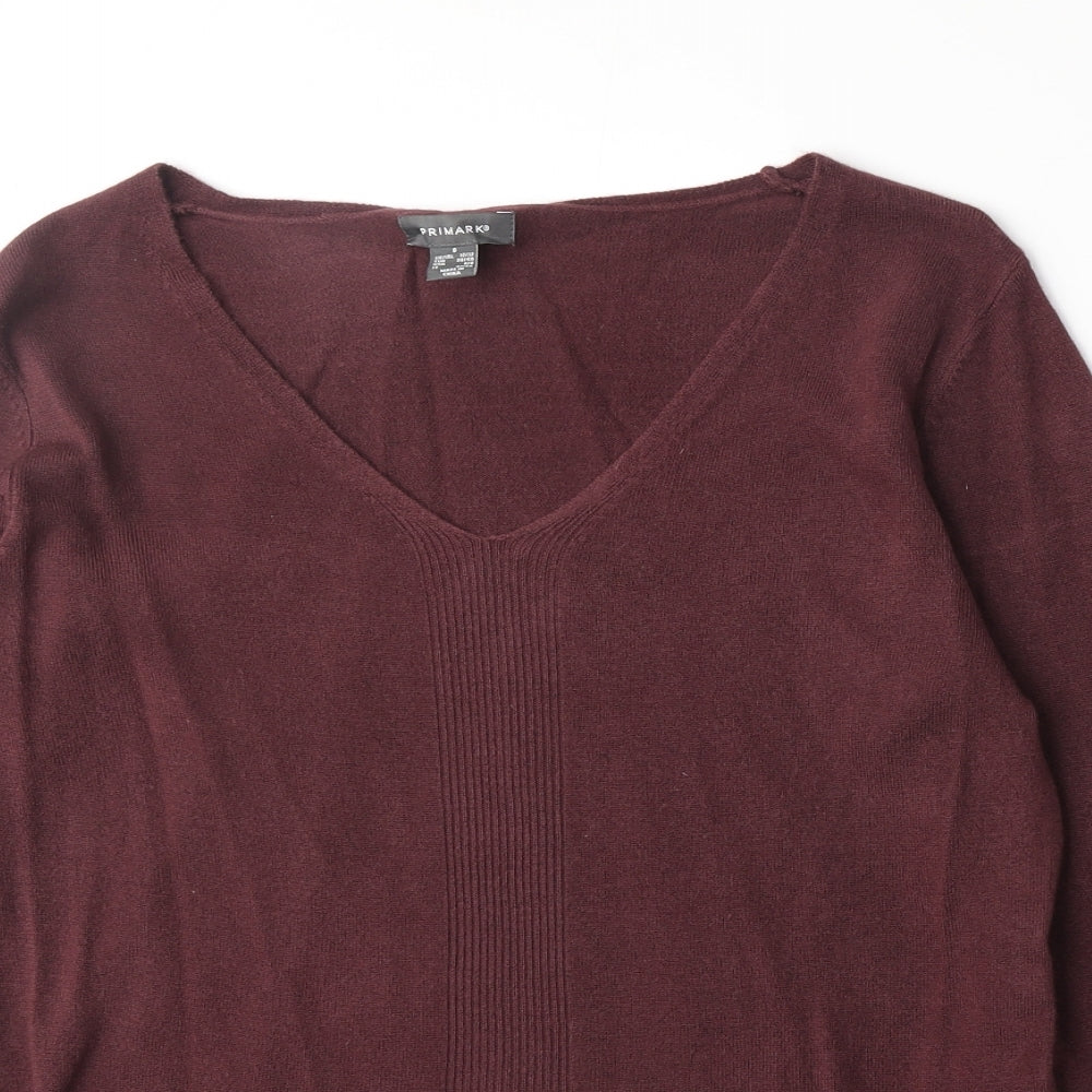 Primark Womens Red V-Neck Acrylic Pullover Jumper Size S
