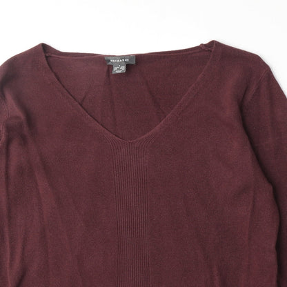 Primark Womens Red V-Neck Acrylic Pullover Jumper Size S