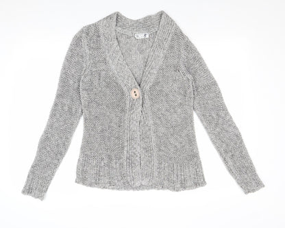 BHS Womens Grey V-Neck Acrylic Cardigan Jumper Size 10