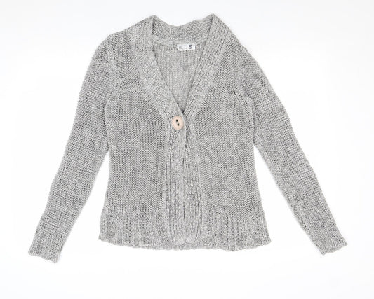 BHS Womens Grey V-Neck Acrylic Cardigan Jumper Size 10