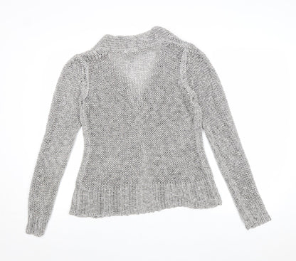 BHS Womens Grey V-Neck Acrylic Cardigan Jumper Size 10