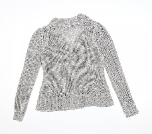 BHS Womens Grey V-Neck Acrylic Cardigan Jumper Size 10