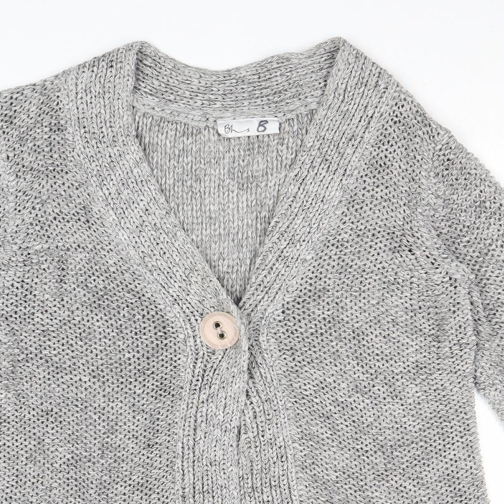 BHS Womens Grey V-Neck Acrylic Cardigan Jumper Size 10