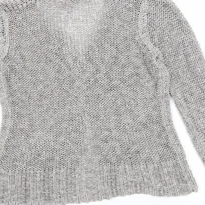 BHS Womens Grey V-Neck Acrylic Cardigan Jumper Size 10