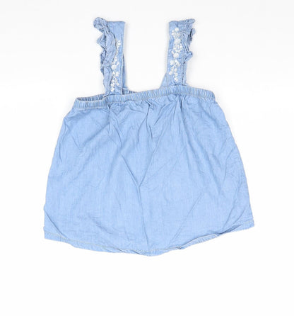 M&Co Girls Blue Lyocell Basic Tank Size 12 Years Square Neck Pullover