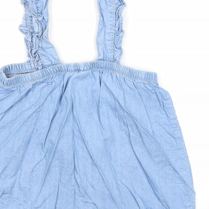 M&Co Girls Blue Lyocell Basic Tank Size 12 Years Square Neck Pullover