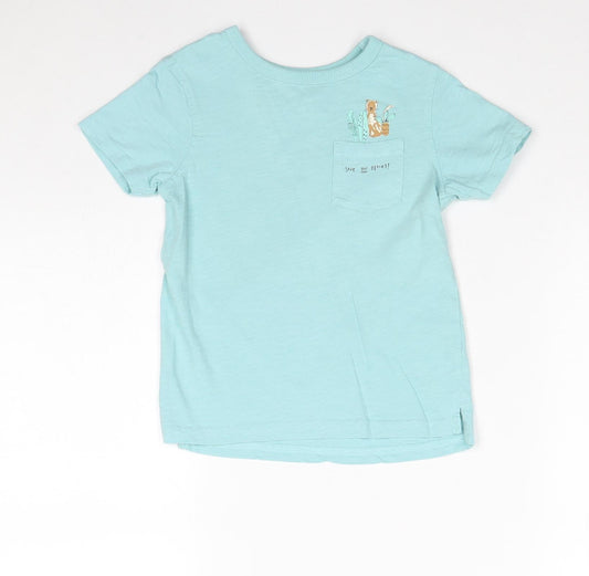 George Boys Blue 100% Cotton Basic T-Shirt Size 3-4 Years Round Neck Pullover - Save our Planet