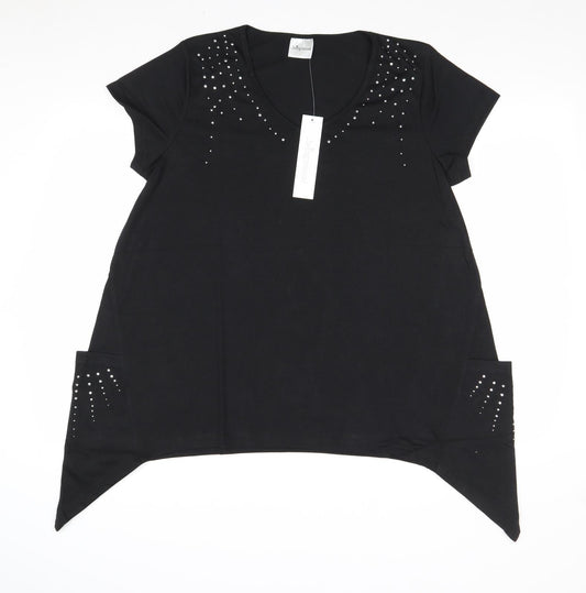 Being Casual Womens Black Polyester Basic T-Shirt Size 14 V-Neck