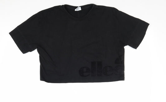 ellesse Womens Black 100% Cotton Cropped T-Shirt Size 10 Round Neck