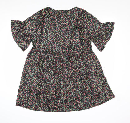In the Style Womens Black Floral Polyester A-Line Size 8 Round Neck Pullover
