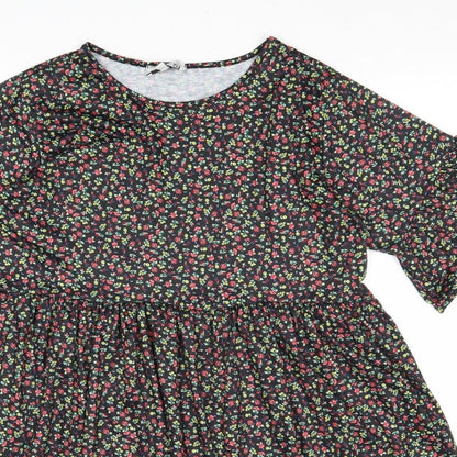 In the Style Womens Black Floral Polyester A-Line Size 8 Round Neck Pullover