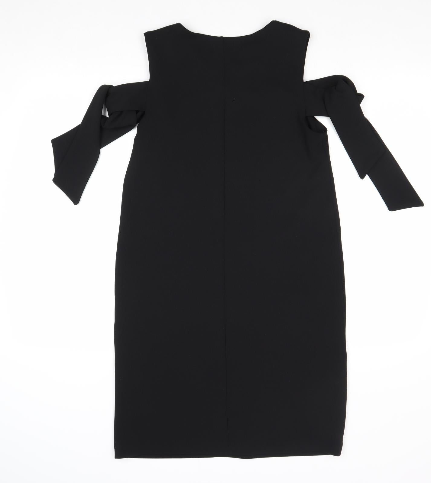 Warehouse Womens Black Polyester A-Line Size 10 Round Neck Pullover - Cold Shoulder