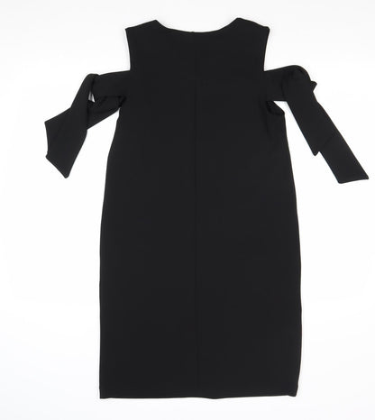 Warehouse Womens Black Polyester A-Line Size 10 Round Neck Pullover - Cold Shoulder