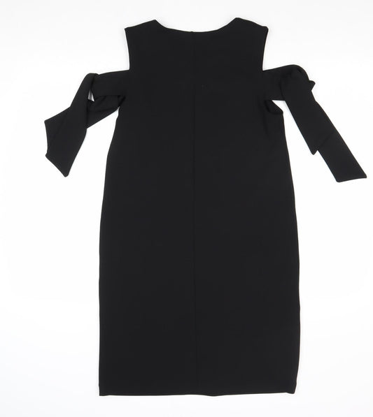 Warehouse Womens Black Polyester A-Line Size 10 Round Neck Pullover - Cold Shoulder