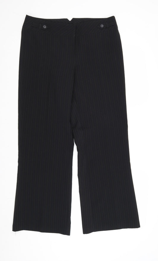 AMARANTO Womens Black Striped Polyester Dress Pants Trousers Size 12 Regular Zip