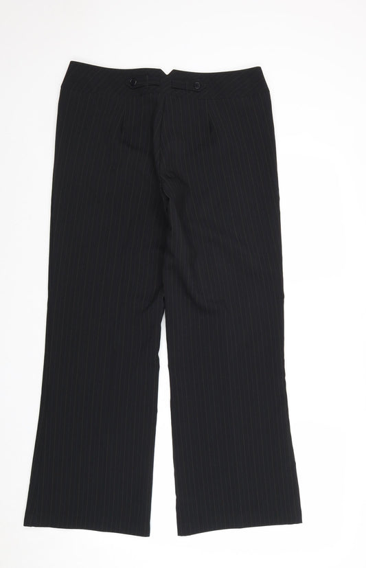AMARANTO Womens Black Striped Polyester Dress Pants Trousers Size 12 Regular Zip