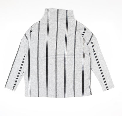 F&F Womens Grey High Neck Striped Polyester Pullover Jumper Size 10