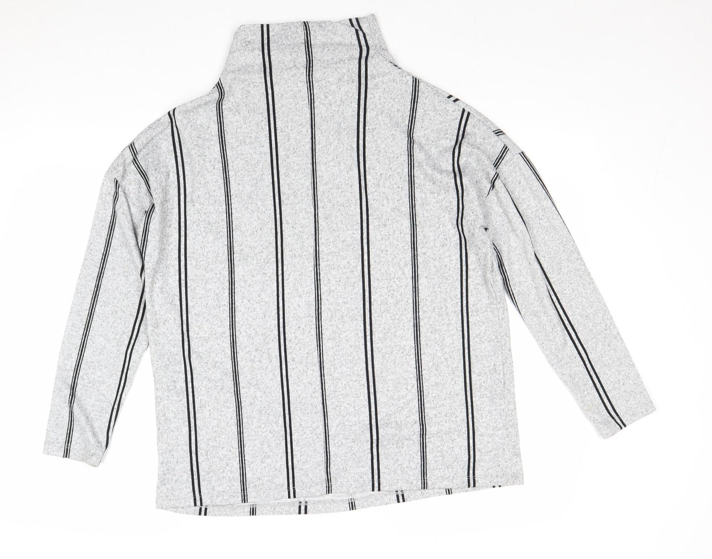 F&F Womens Grey High Neck Striped Polyester Pullover Jumper Size 10