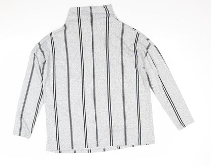 F&F Womens Grey High Neck Striped Polyester Pullover Jumper Size 10