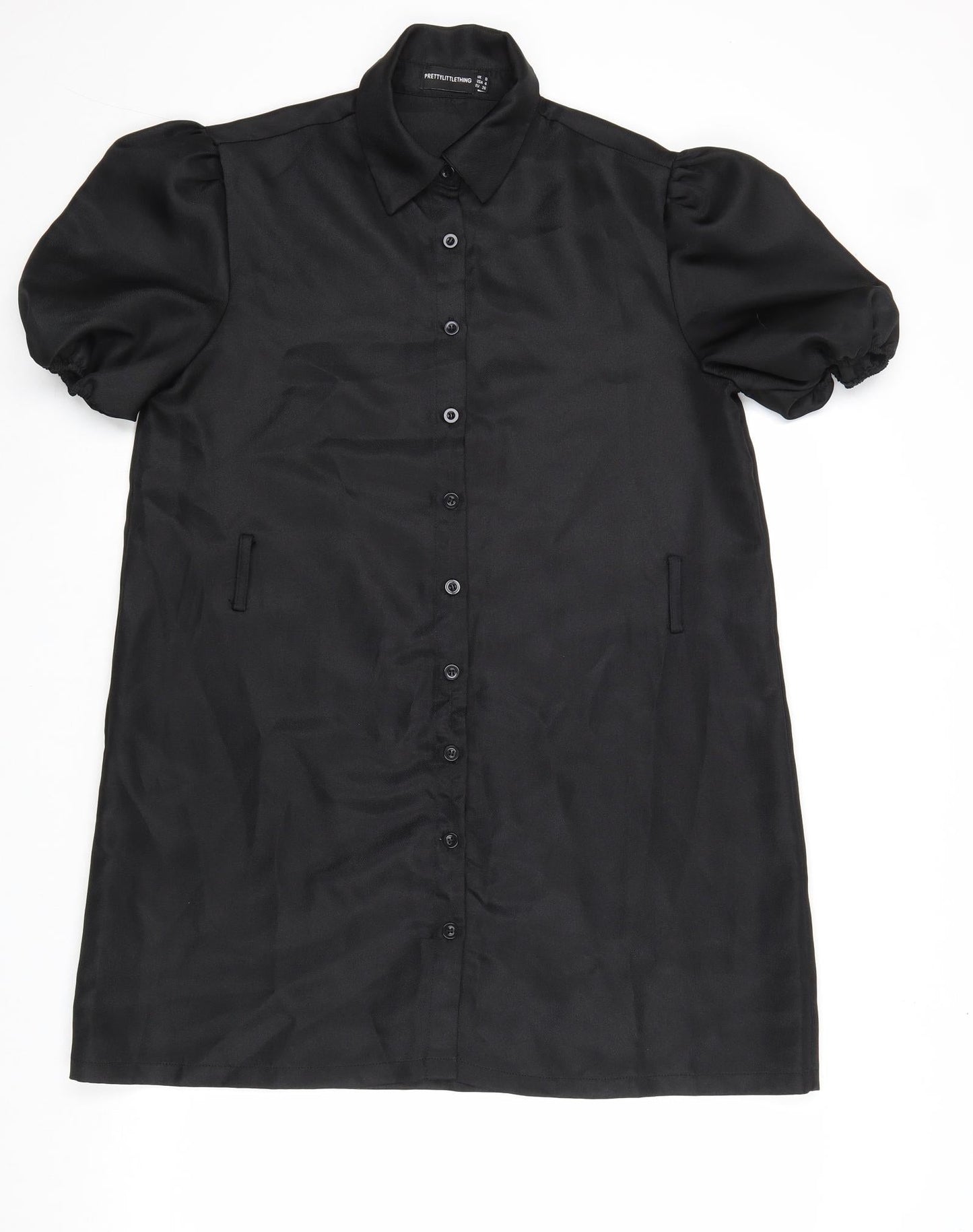 PRETTYLITTLETHING Womens Black Polyester Shirt Dress Size 8 Collared Button
