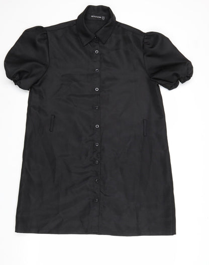 PRETTYLITTLETHING Womens Black Polyester Shirt Dress Size 8 Collared Button
