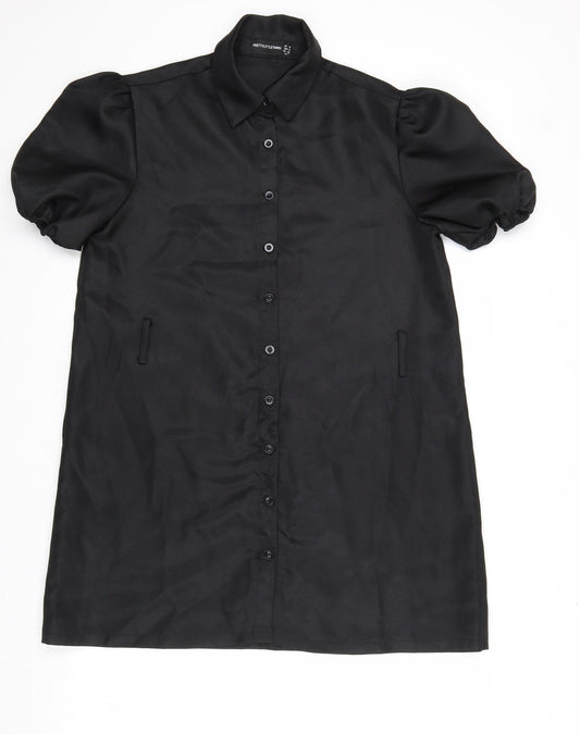 PRETTYLITTLETHING Womens Black Polyester Shirt Dress Size 8 Collared Button