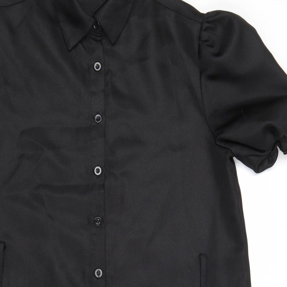 PRETTYLITTLETHING Womens Black Polyester Shirt Dress Size 8 Collared Button