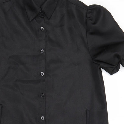 PRETTYLITTLETHING Womens Black Polyester Shirt Dress Size 8 Collared Button