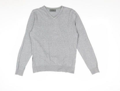 Burton Mens Grey V-Neck Cotton Pullover Jumper Size S Long Sleeve