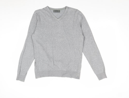 Burton Mens Grey V-Neck Cotton Pullover Jumper Size S Long Sleeve