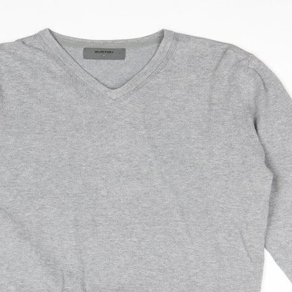 Burton Mens Grey V-Neck Cotton Pullover Jumper Size S Long Sleeve