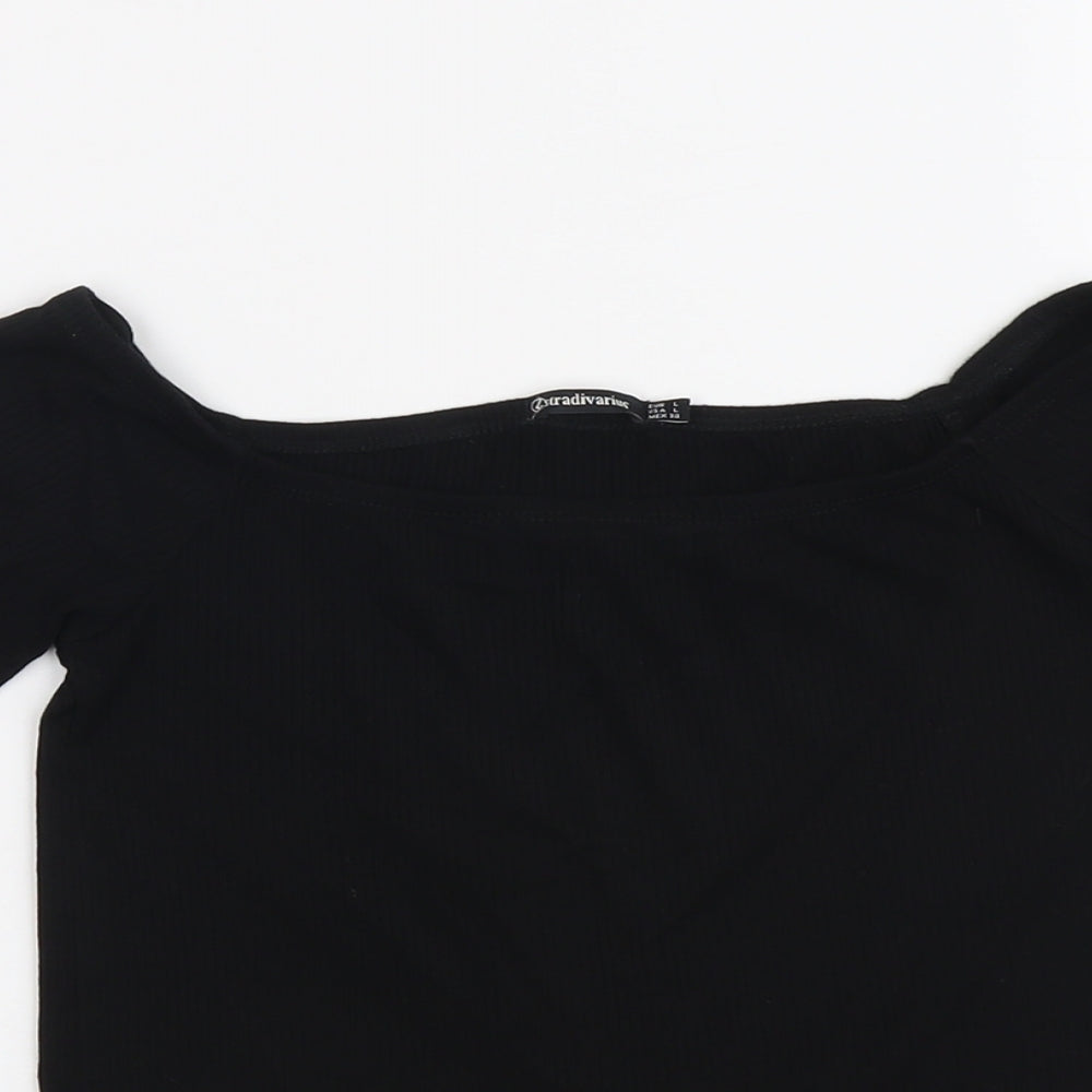 Womens UK Size L Stradivarius Black Basic T-Shirt