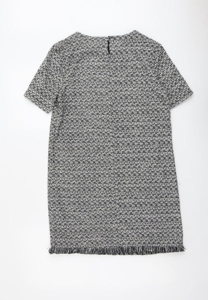 New Look Womens Grey Geometric Polyester Shift Size 10 Round Neck Button