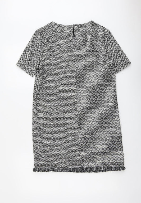 New Look Womens Grey Geometric Polyester Shift Size 10 Round Neck Button