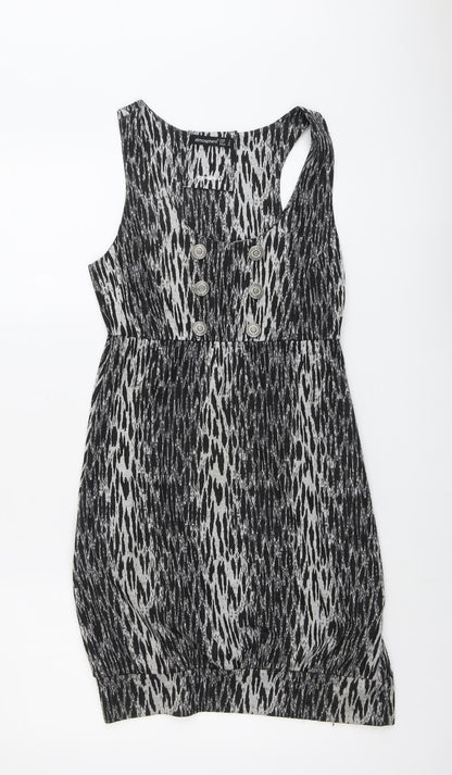 Atmosphere Womens Black Geometric Polyester Shift Size 8 Round Neck Pullover