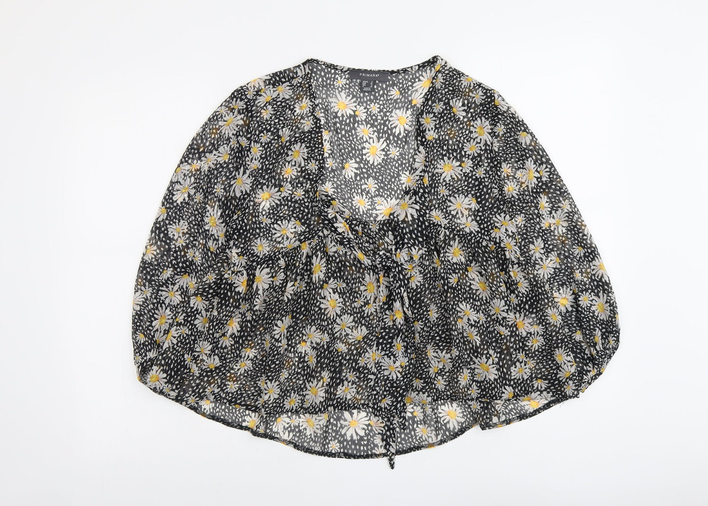 Primark Womens Black Geometric Polyester Basic Blouse Size 6 Square Neck - Daisy Print