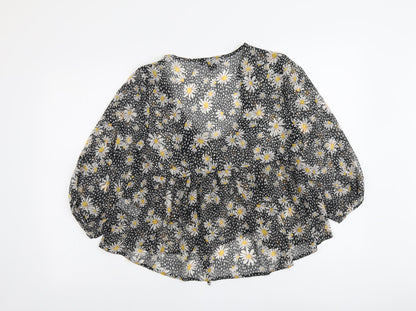 Primark Womens Black Geometric Polyester Basic Blouse Size 6 Square Neck - Daisy Print