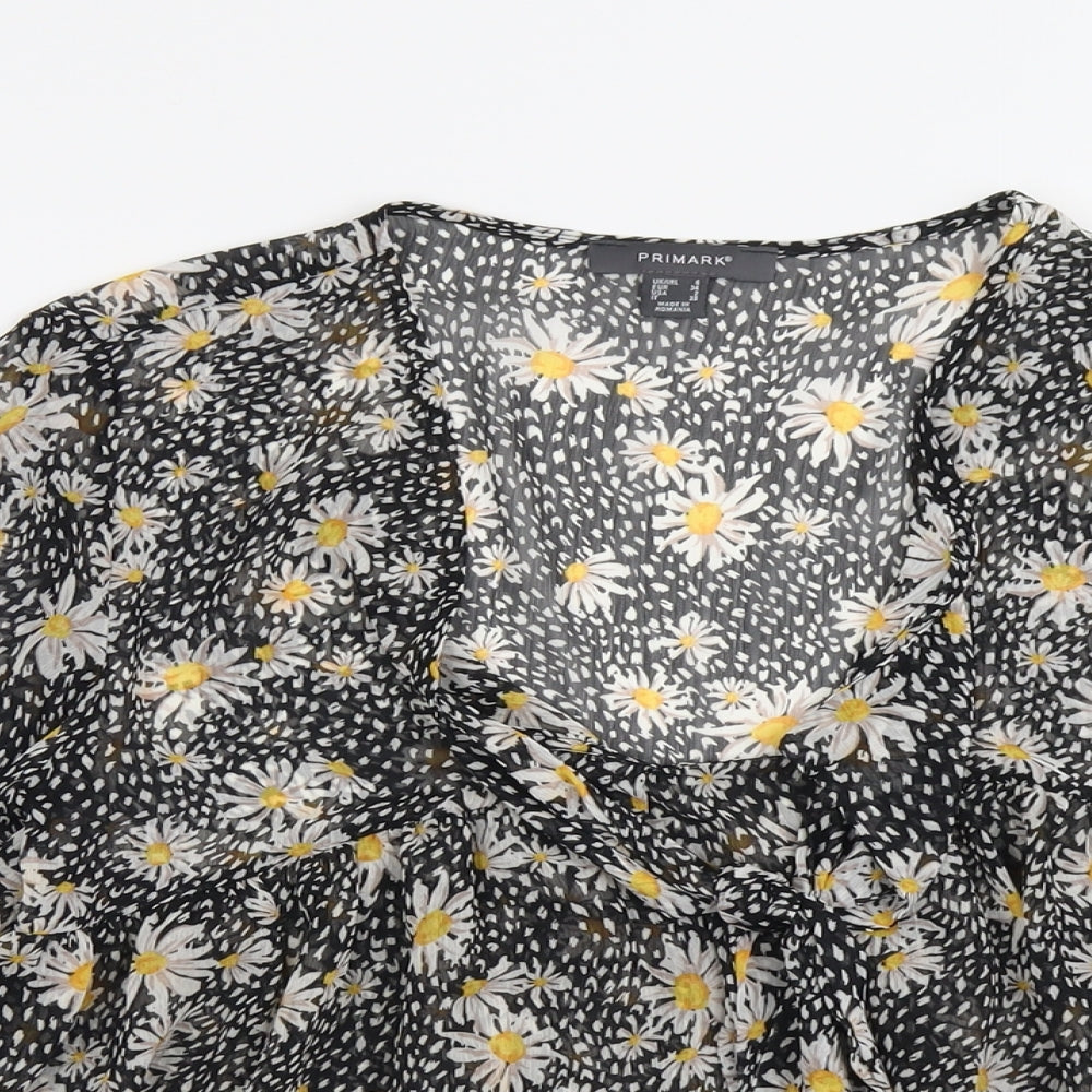 Primark Womens Black Geometric Polyester Basic Blouse Size 6 Square Neck - Daisy Print