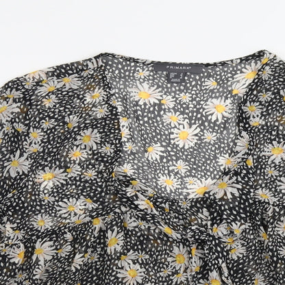 Primark Womens Black Geometric Polyester Basic Blouse Size 6 Square Neck - Daisy Print