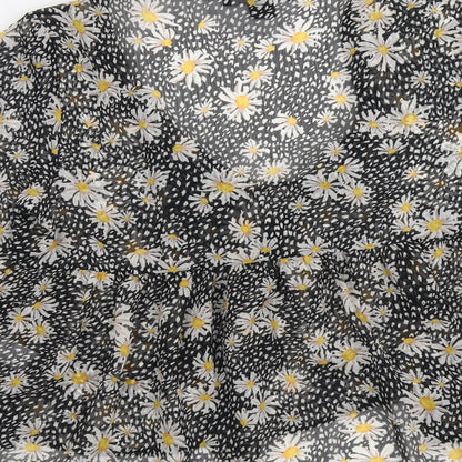 Primark Womens Black Geometric Polyester Basic Blouse Size 6 Square Neck - Daisy Print