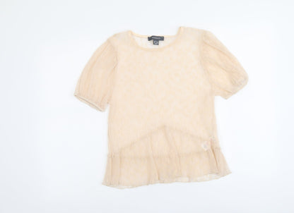 Primark Womens Pink Geometric Polyester Basic Blouse Size S Round Neck