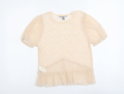 Primark Womens Pink Geometric Polyester Basic Blouse Size S Round Neck