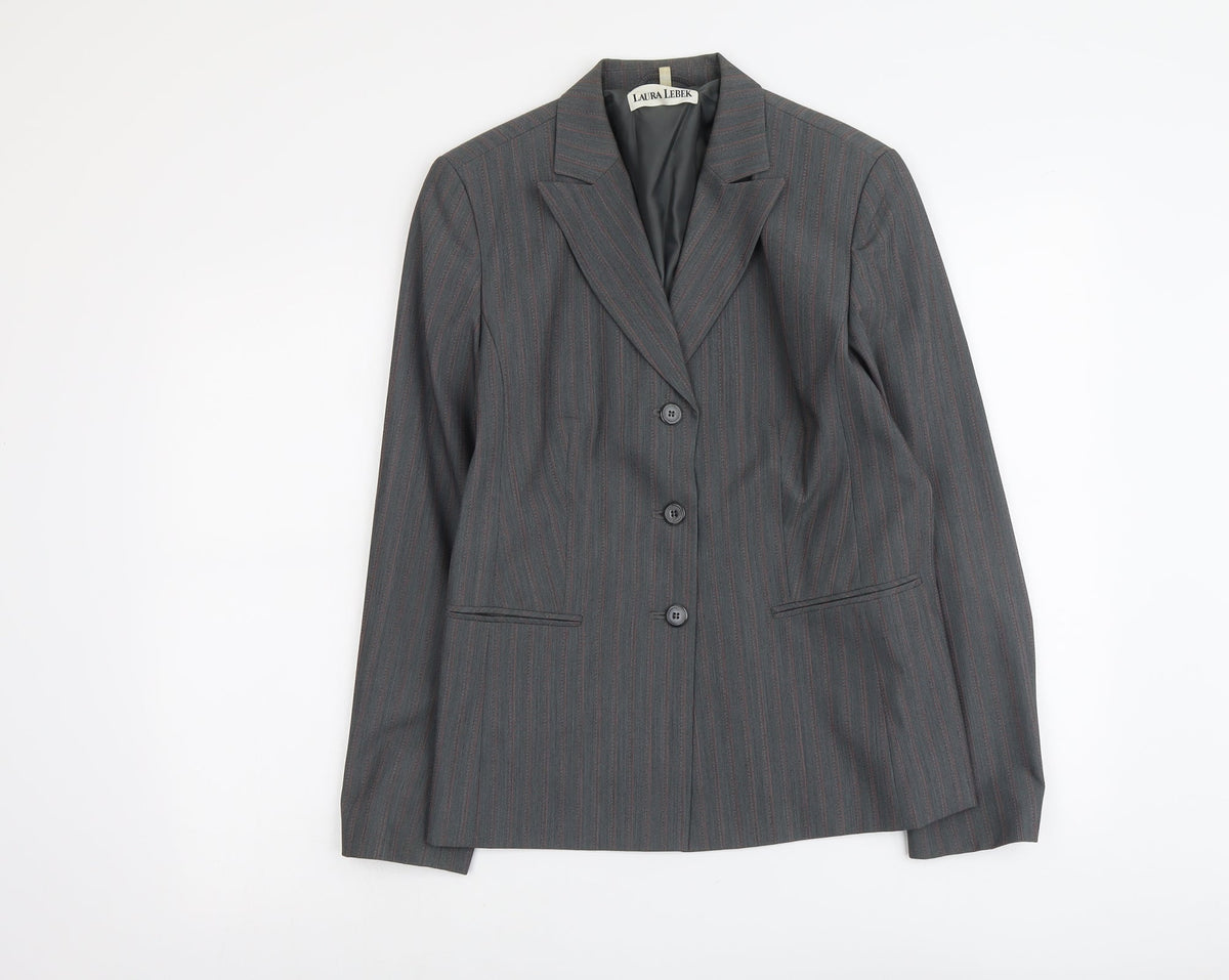 Laura Lebek Womens Grey Striped Polyester Jacket Suit Jacket Size 12