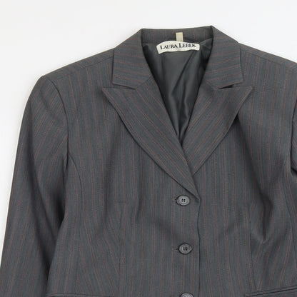 Laura Lebek Womens Grey Striped Polyester Jacket Suit Jacket Size 12