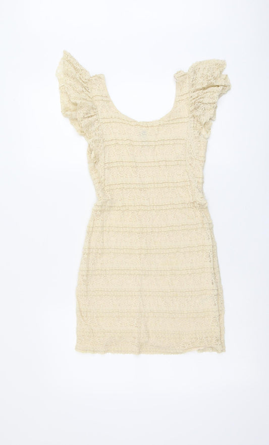 H&M Womens Beige Polyamide Shift Size 8 Round Neck Pullover