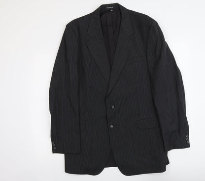 St Michael Mens Grey Striped Polyester Jacket Suit Jacket Size L Regular